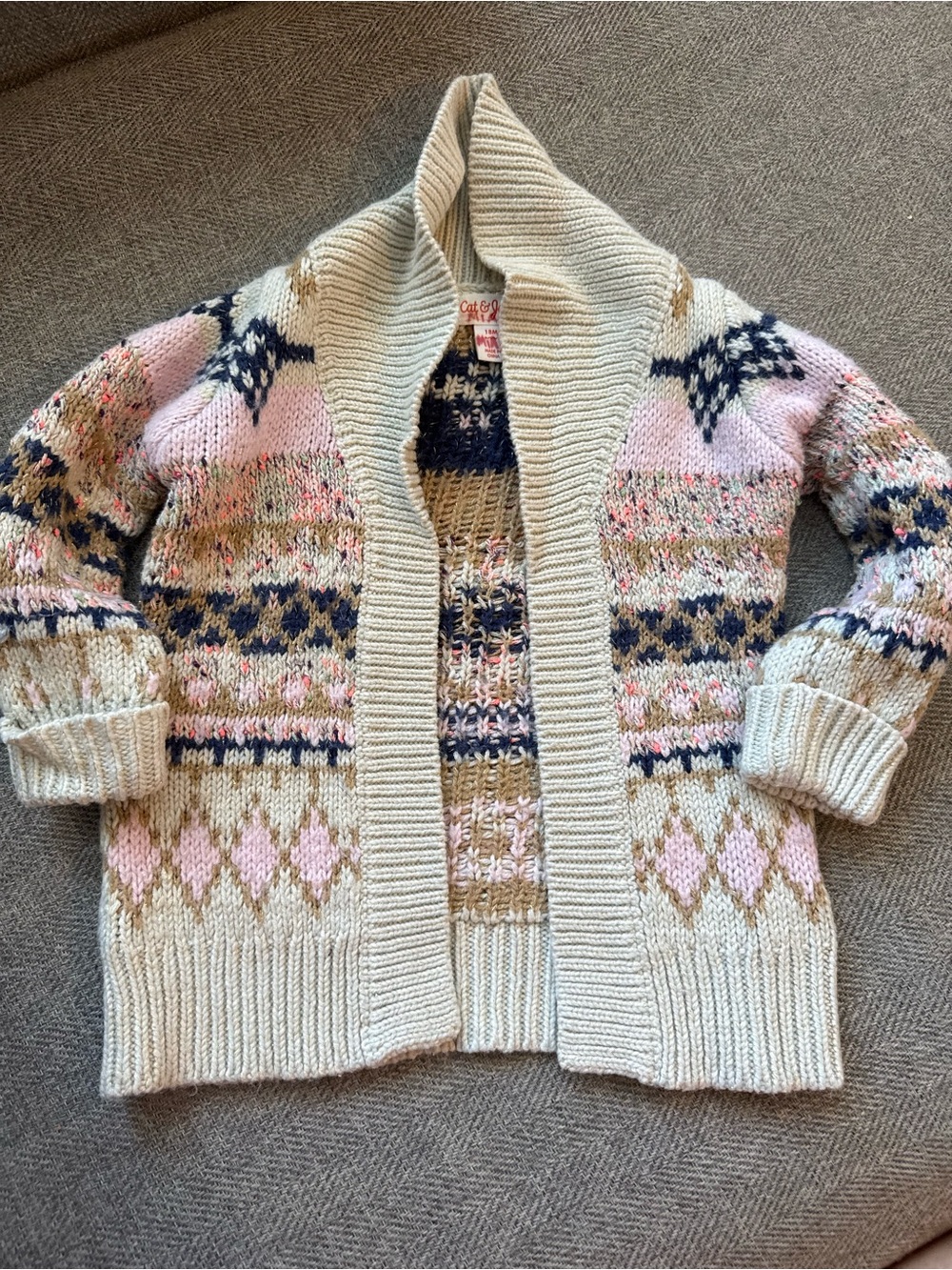 Cat & Jack Toddler Cream Fair Isle Open-Front Cardigan with Pink & Navy Accents